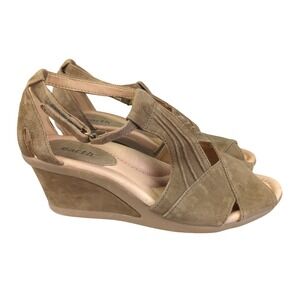 Earth Curvet Dark Khaki Kalso Suede Wedge Sandals Open Toe Ankle Strap Women 6.5